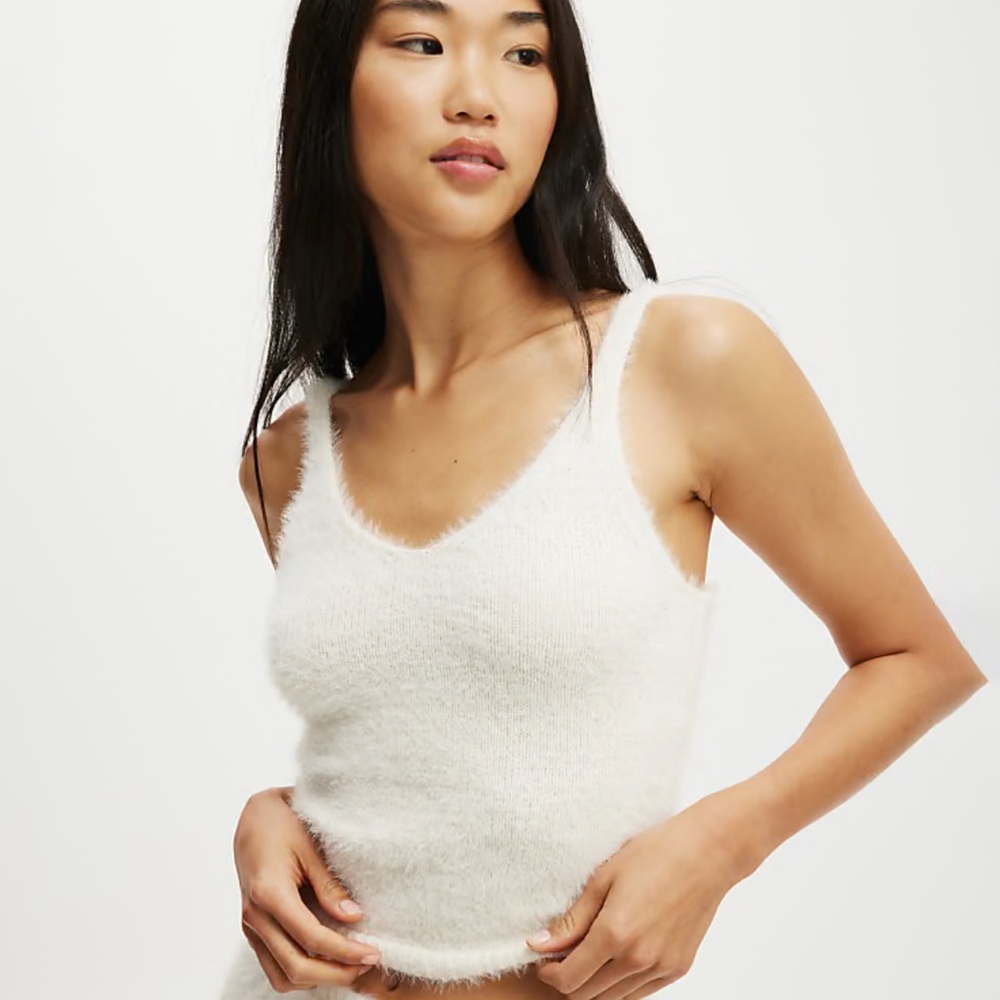 Women's Fuzzy White Tank Top